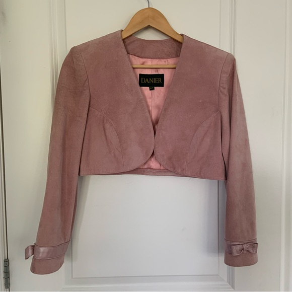PINK SUEDE CROPPED JACKET / DANIER XS - Picture 2 of 9